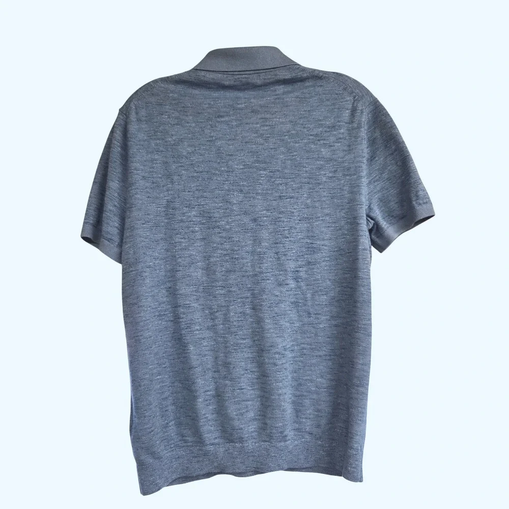 Banana Republic Mens Short‎ Sleeve Knit Polo Shirt Medium Blue Marl Cotton M